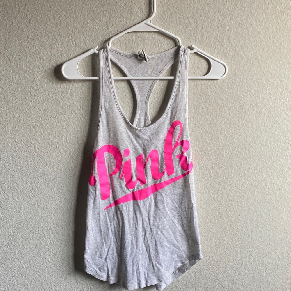 PINK Victoria's Secret Gray and White Tank with Pink Logo